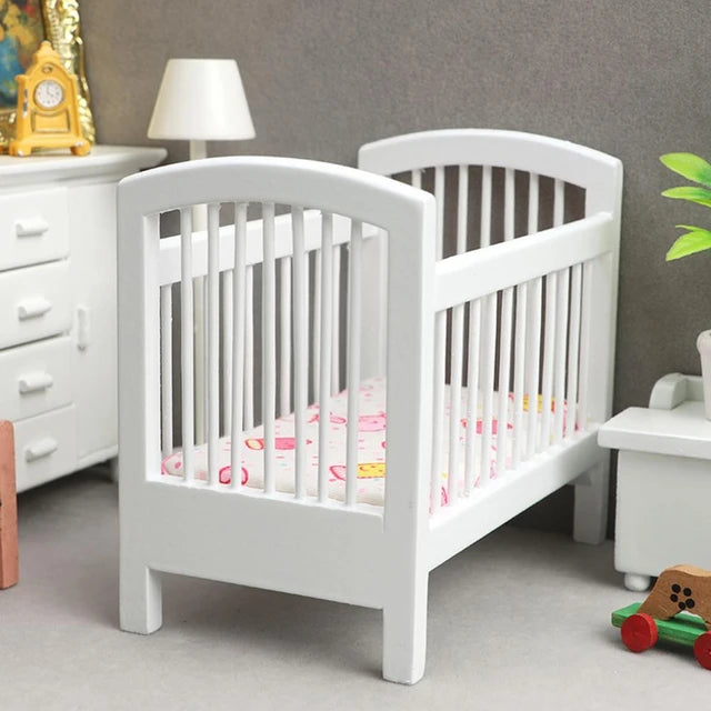 Elisashop*Berceau Miniature Blanc en Bois Oblong pour Bébé